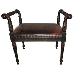 Louis XVI Style Footstool or Window Bench Carved Frame Faux Alligator Upholstery
