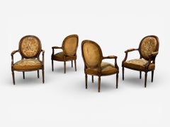 Louis XVI Style, Four Armchairs, Tapestry, Walnut, France, 20th c.