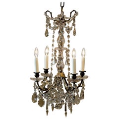 Antique Louis XVI Style Four-Light Brass and Crystal Chandelier, France, circa 1870