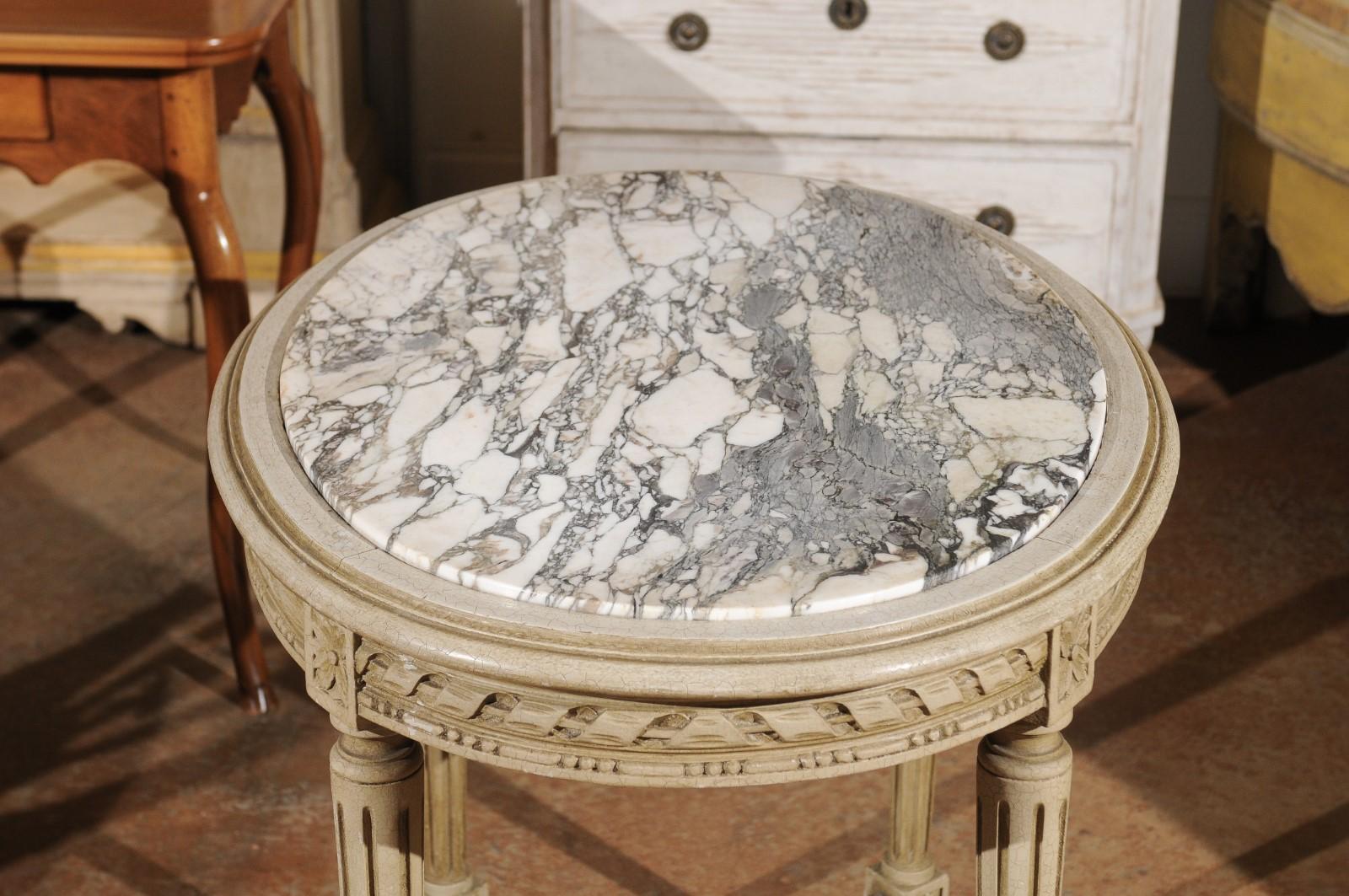 Louis XVI Style French Accent Table with White Veined Oval Marble Top, 1890s 6