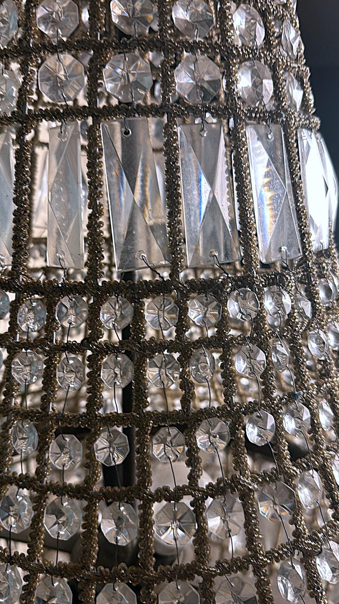 Louis XVI Style French Balloon Chandelier In Crystal And Gilt Brass 10