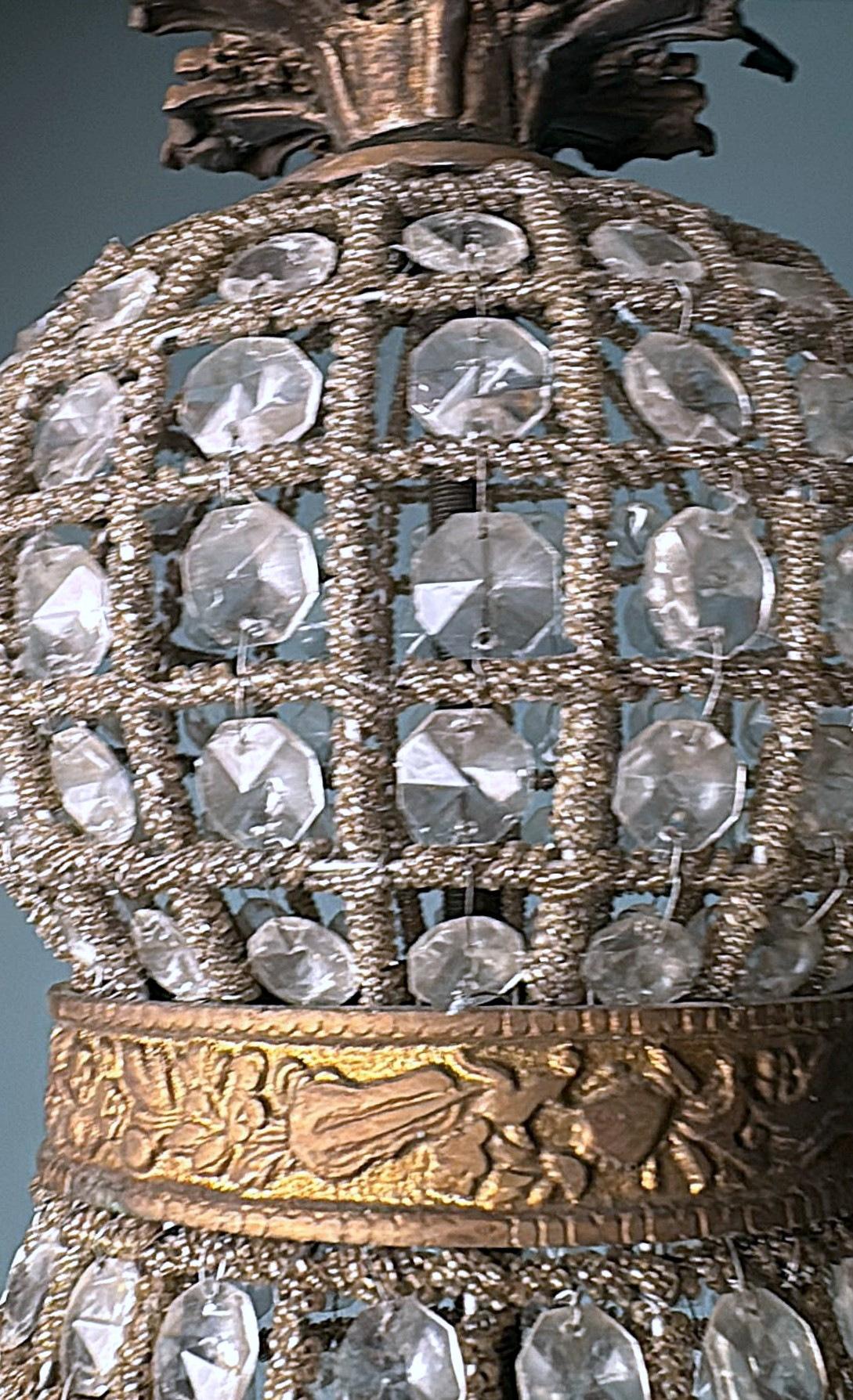 Louis XVI Style French Balloon Chandelier In Crystal And Gilt Brass 13