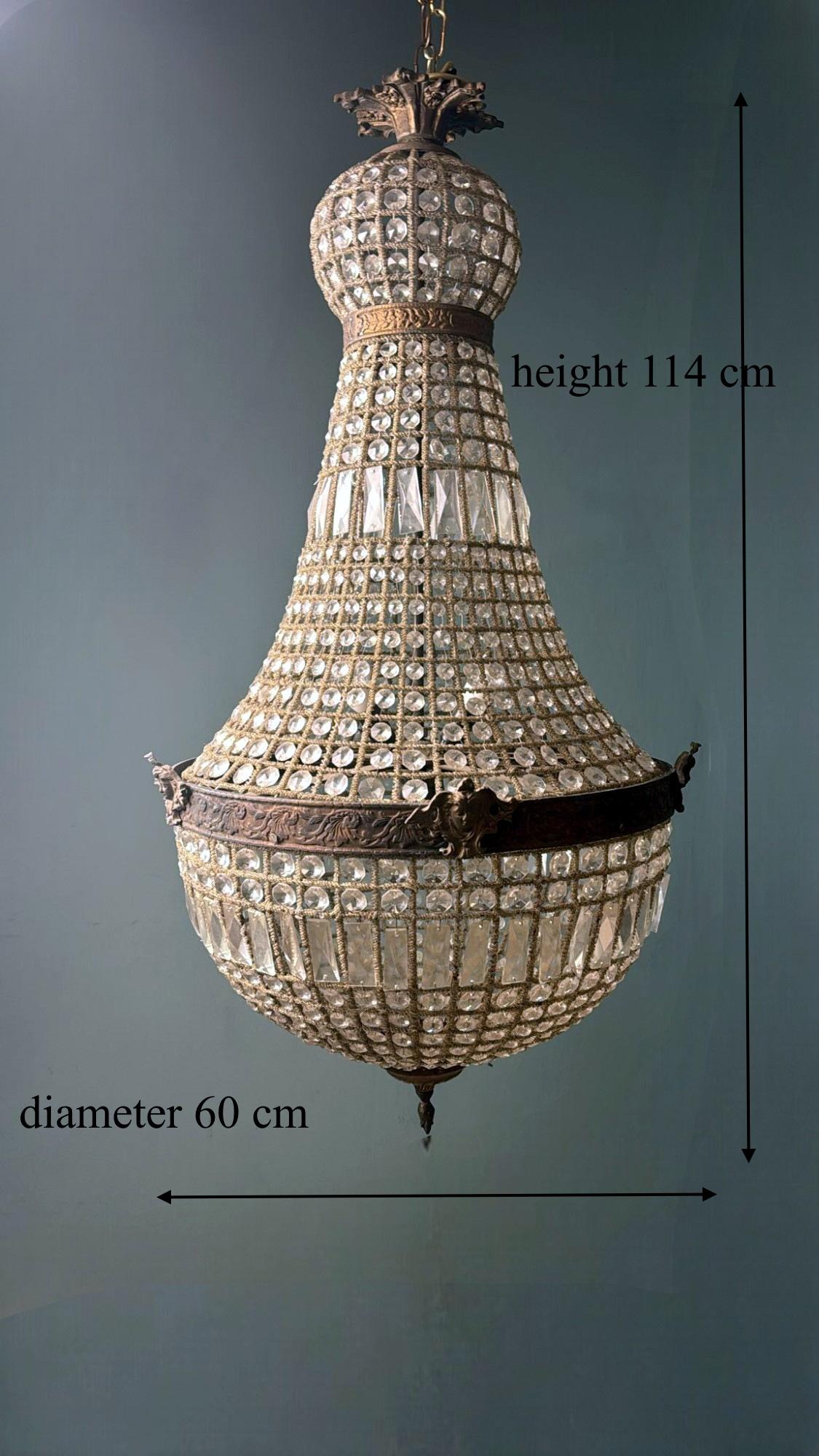 Louis XVI Style French Balloon Chandelier In Crystal And Gilt Brass 15