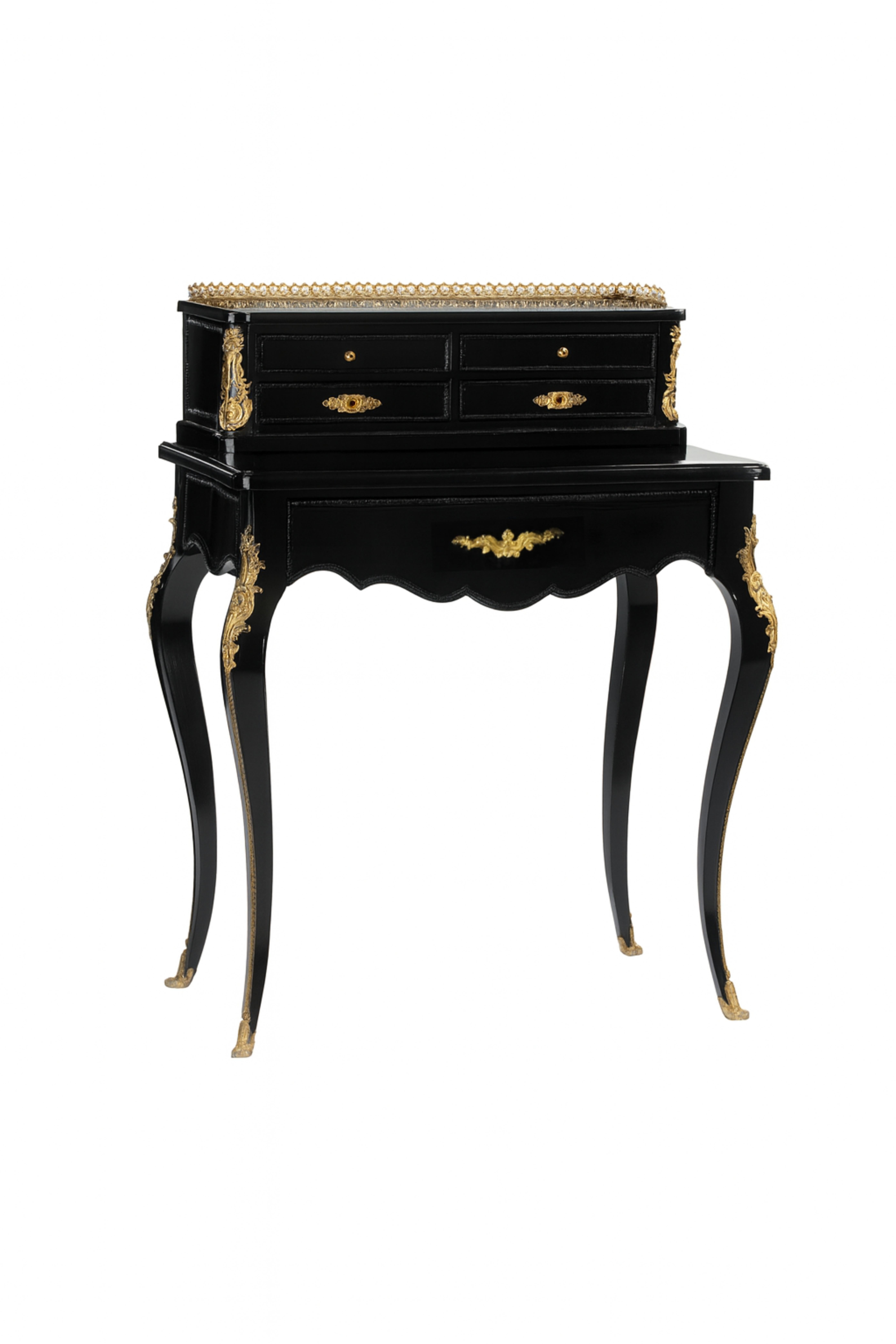 Bonheur du Jour francese in lacca nera in stile Luigi XVI, fine XIX secolo In condizioni buone in vendita a Lisbon, PT