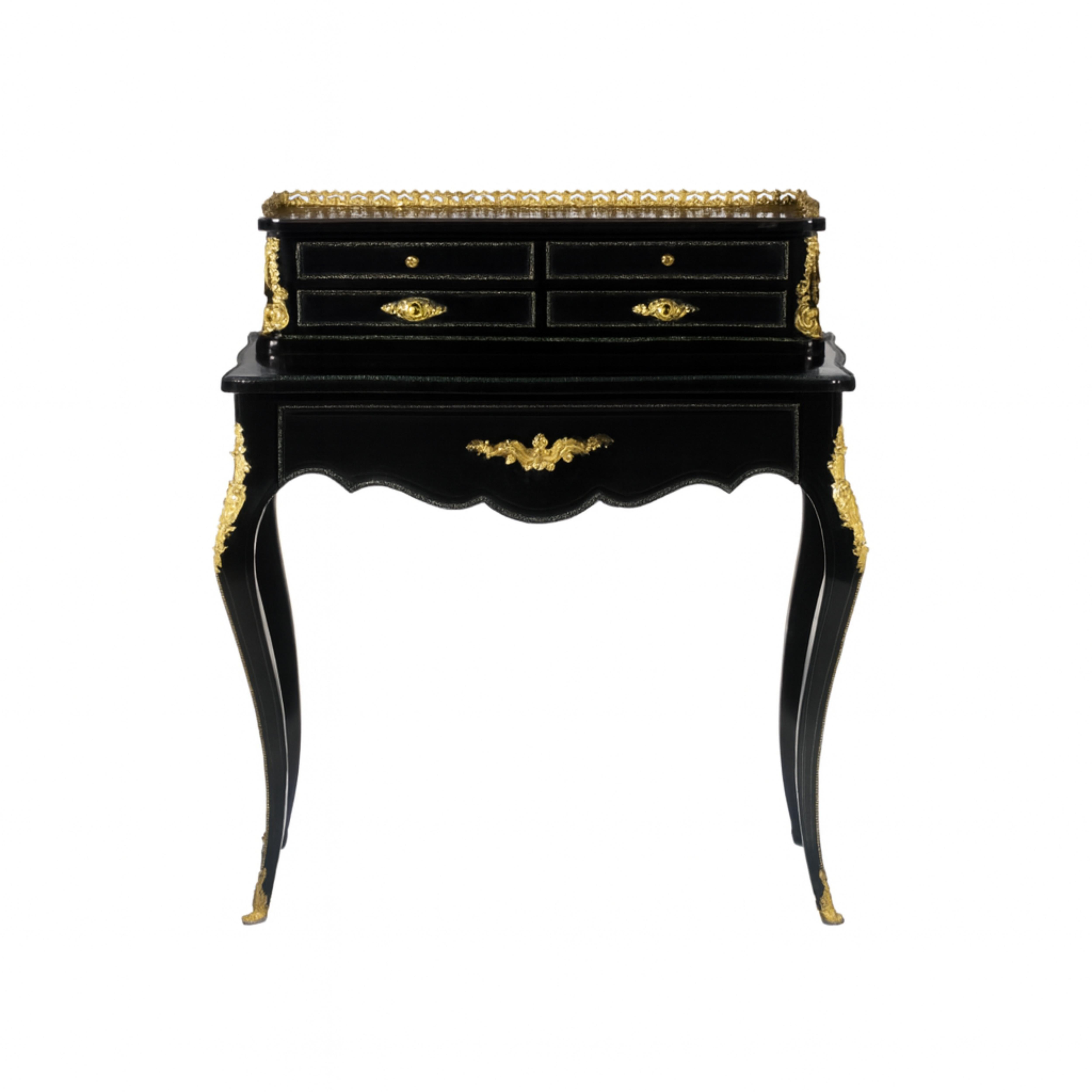 Ottone Bonheur du Jour francese in lacca nera in stile Luigi XVI, fine XIX secolo in vendita