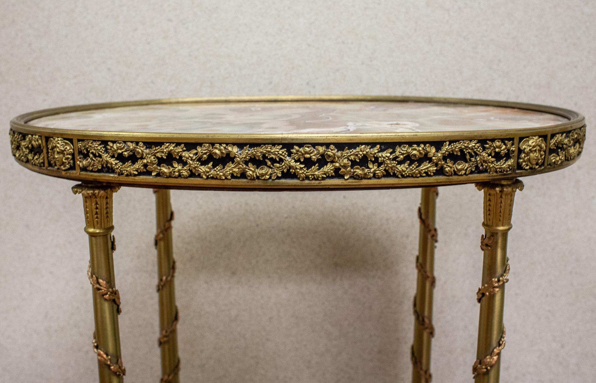 19th Century Louis XVI Style French Bronze Marble Top Oval Side Table