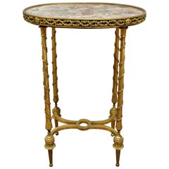 Louis XVI Style French Bronze Marble Top Oval Side Table