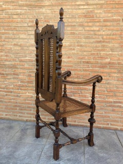 Louis XVI Style French Carved Walnut Armchair with Reed Seat