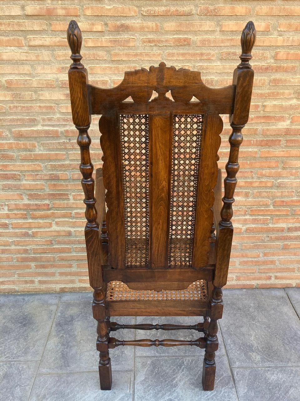 Louis XVI Style French Carved Walnut Armchair with Reed Seat In Good Condition For Sale In Miami, FL