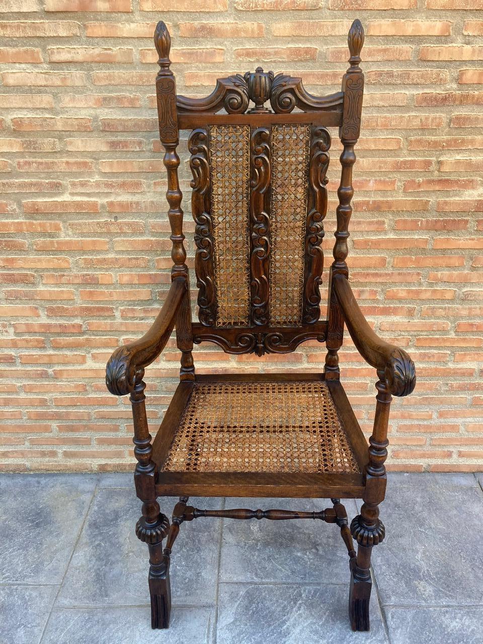 20th Century Louis XVI Style French Carved Walnut Armchair with Reed Seat For Sale