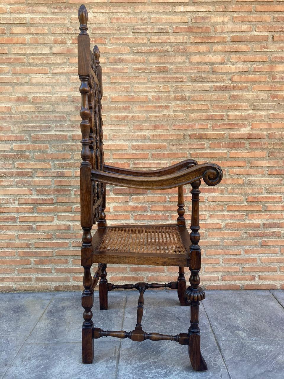 Louis XVI Style French Carved Walnut Armchair with Reed Seat For Sale 1