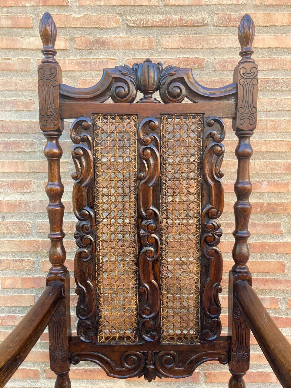 Louis XVI Style French Carved Walnut Armchair with Reed Seat For Sale 3