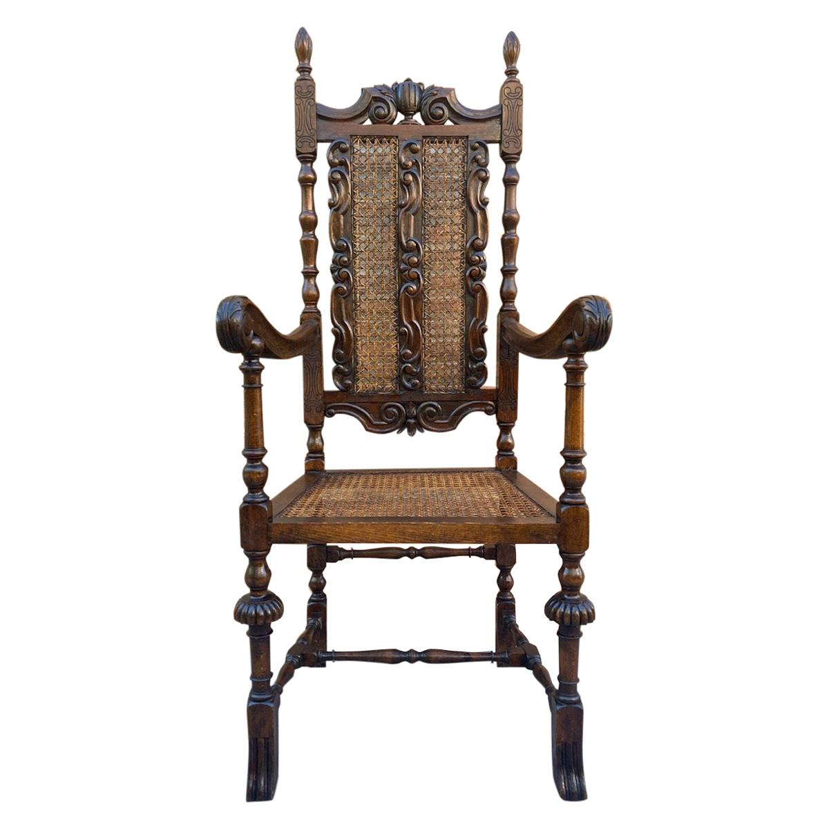 Louis XVI Style French Carved Walnut Armchair with Reed Seat For Sale