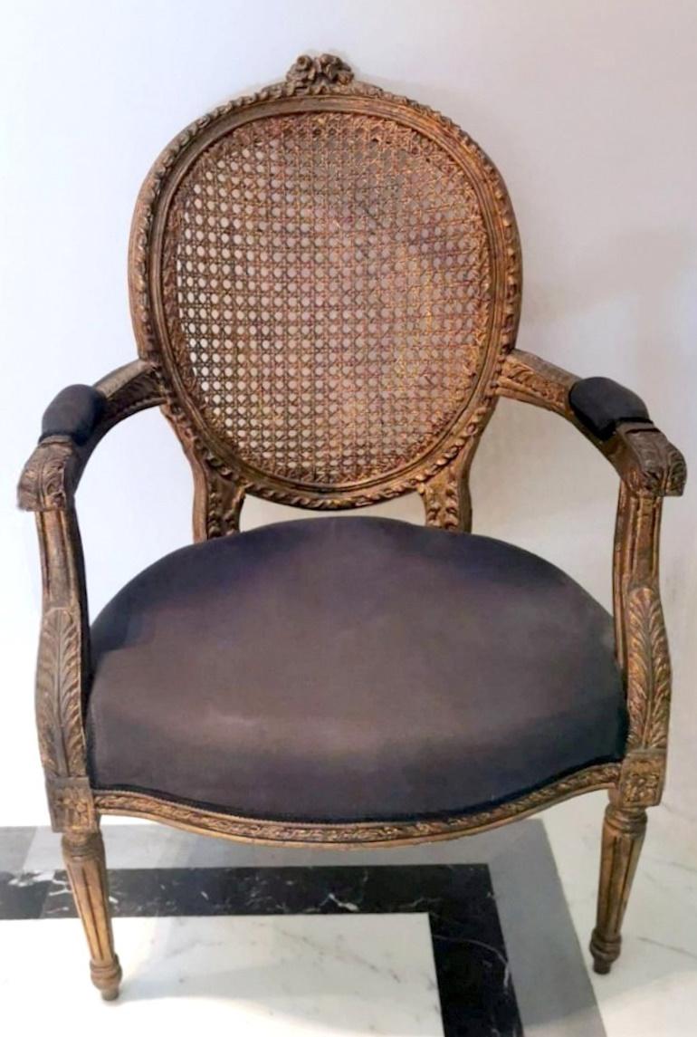 Louis XVI Style French Chair With Arms And Back In Vienna Straw In Good Condition In Prato, Tuscany