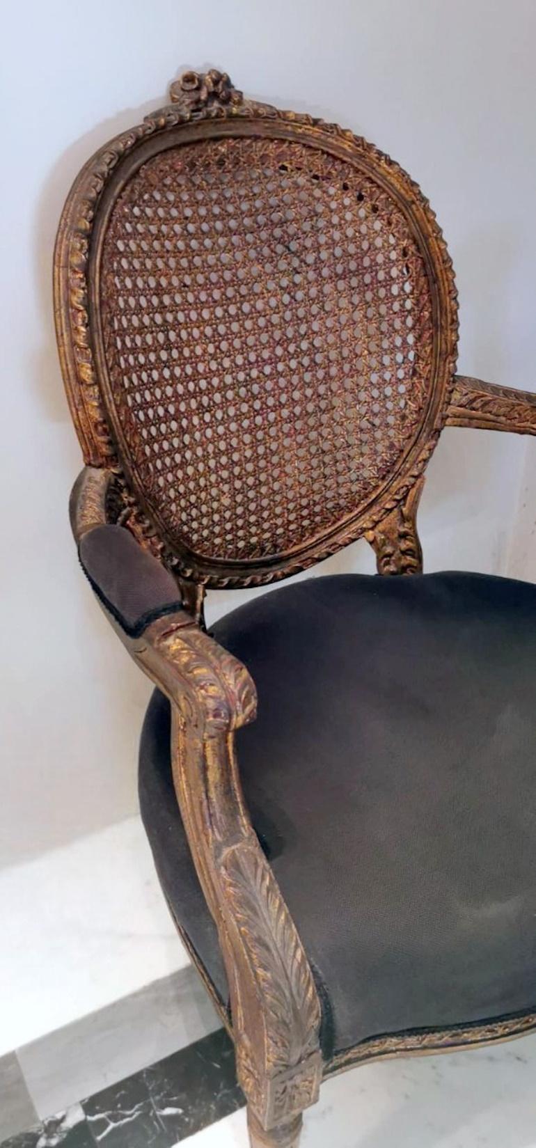 Louis XVI Style French Chair With Arms And Back In Vienna Straw 4