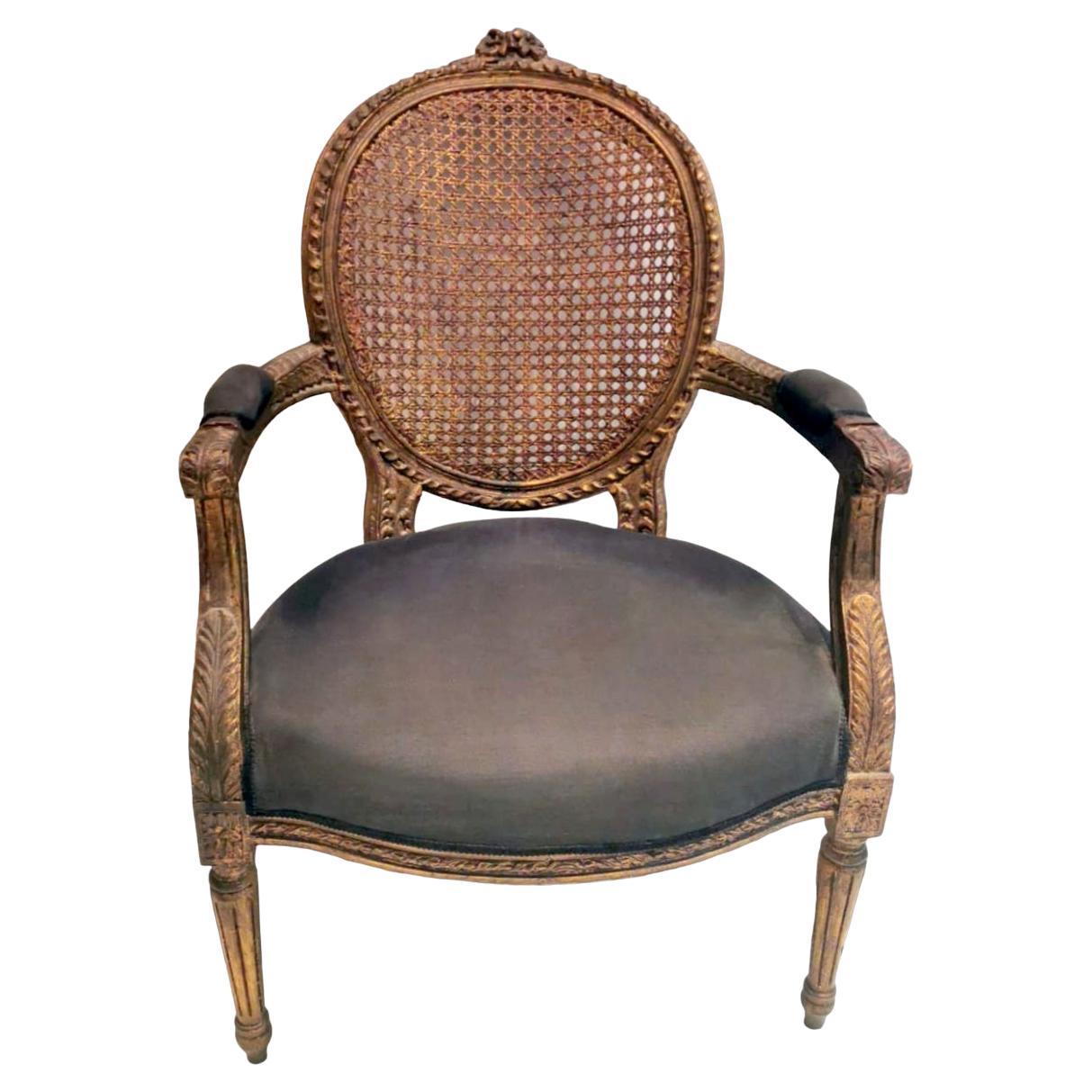Louis XVI Style French Chair With Arms And Back In Vienna Straw