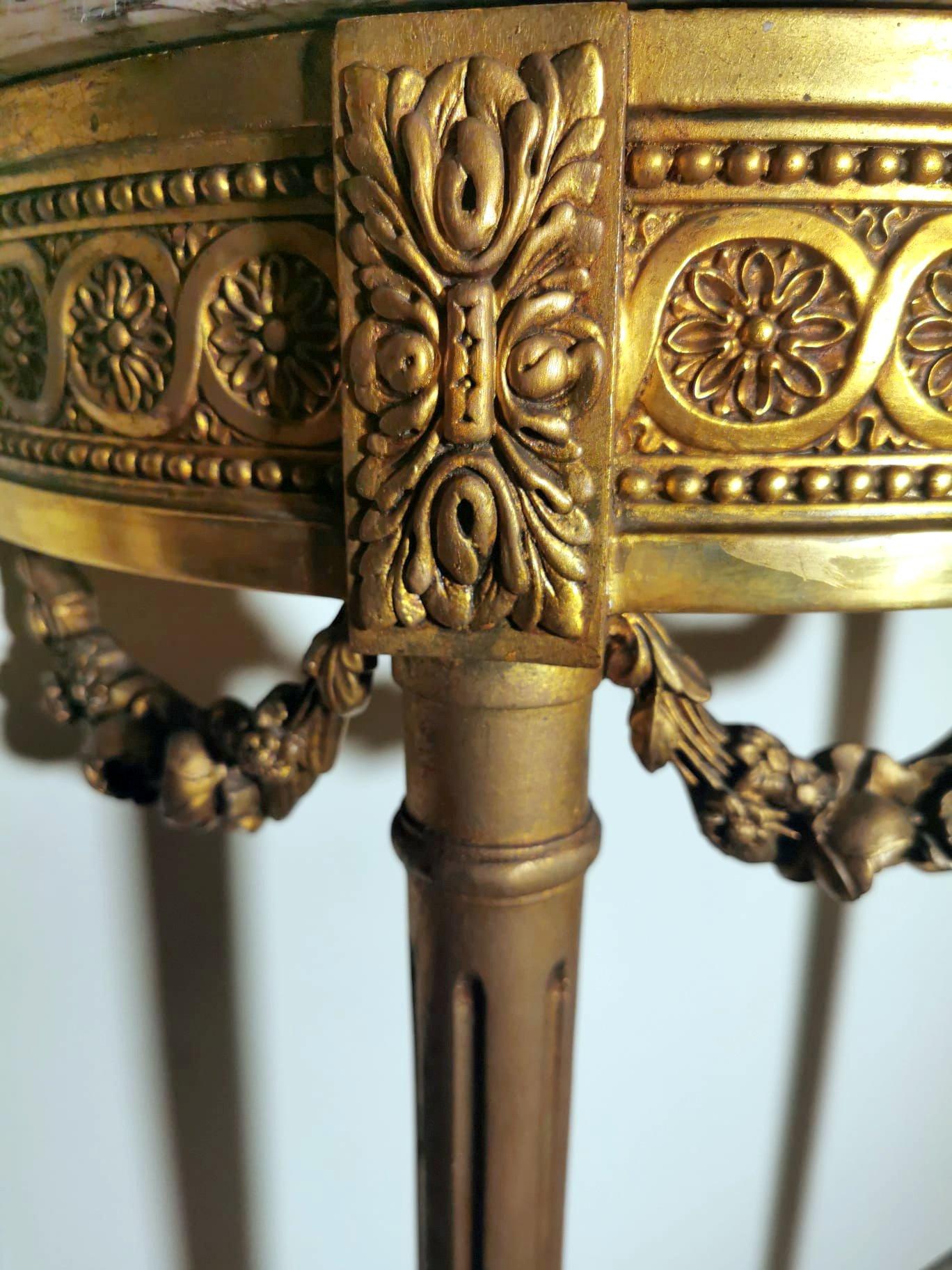 Louis XVI Style French Console Table Gilded Wood And Marble Breccia Pontificia 6