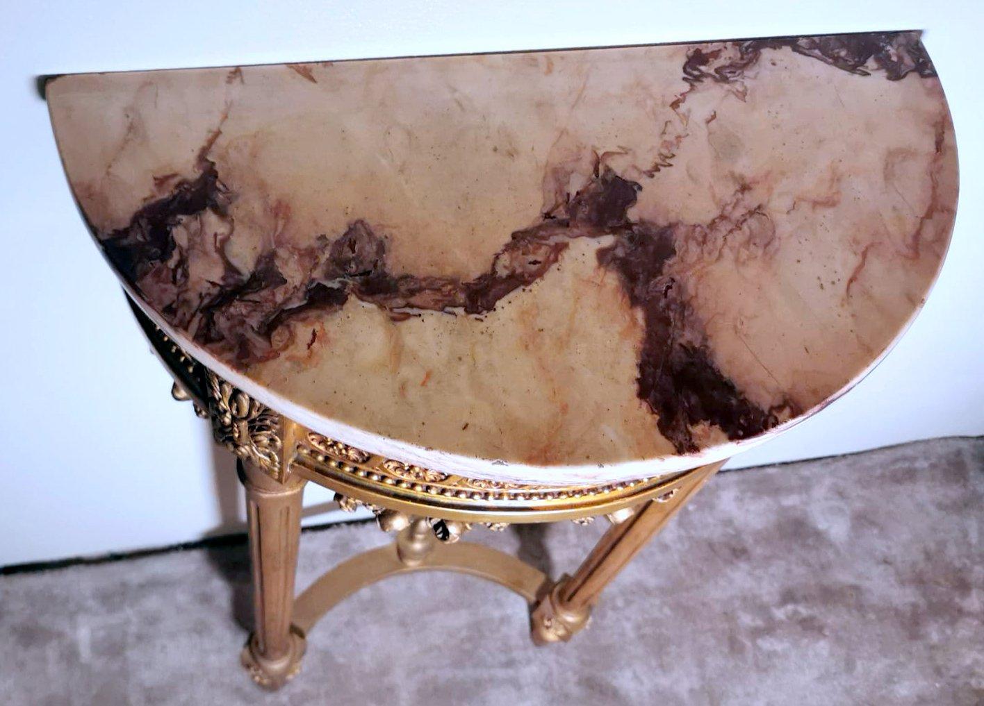 Louis XVI Style French Console Table Gilded Wood And Marble Breccia Pontificia 10