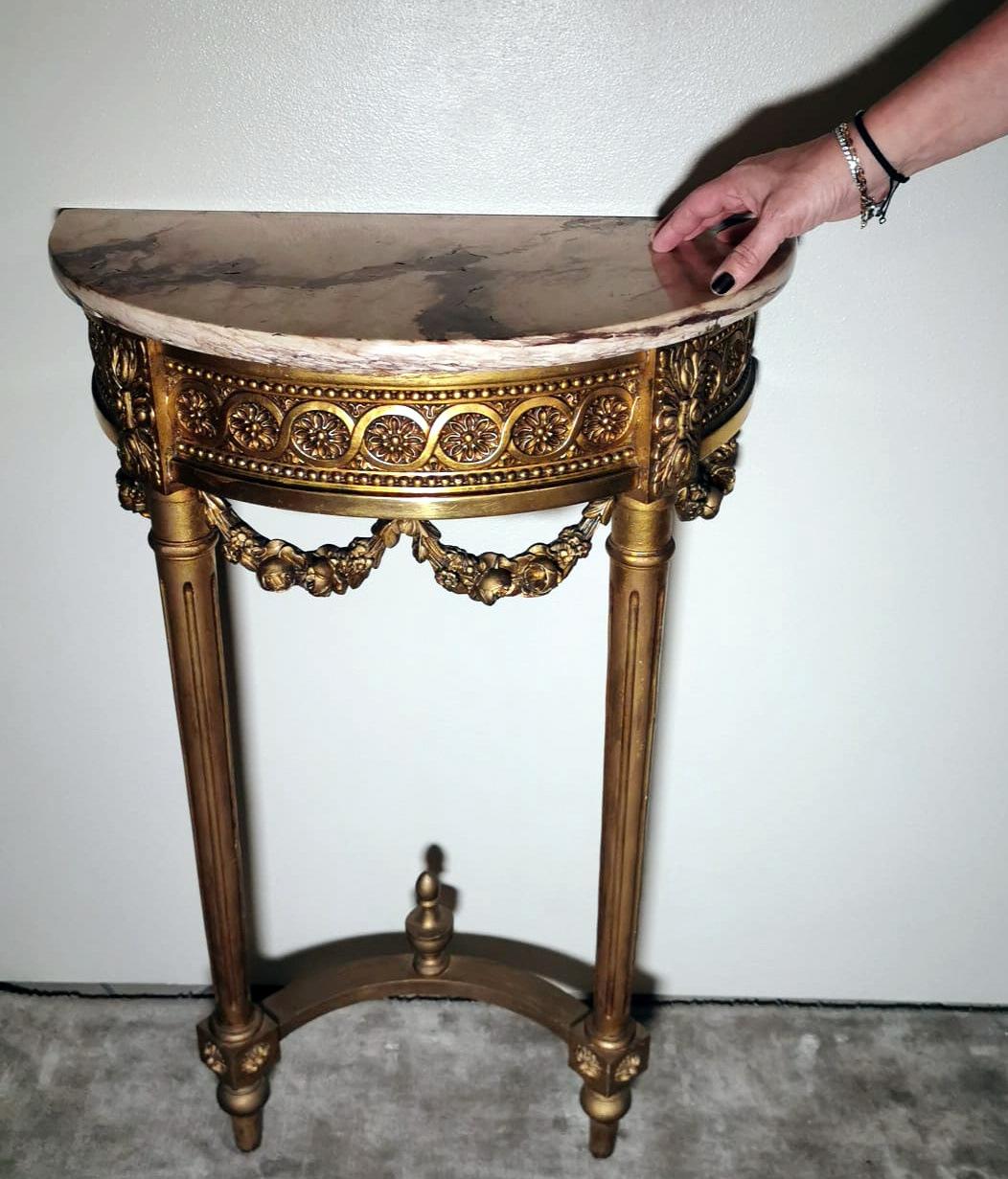 Louis XVI Style French Console Table Gilded Wood And Marble Breccia Pontificia 13