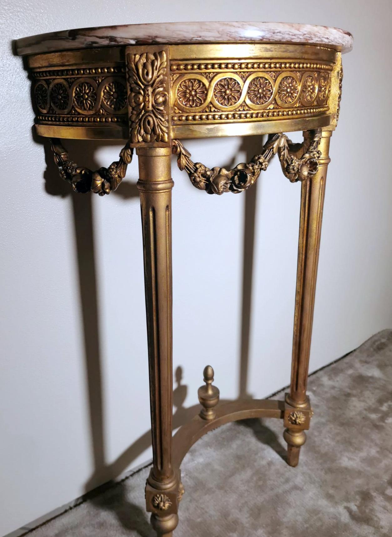 Louis XVI Style French Console Table Gilded Wood And Marble Breccia Pontificia In Good Condition In Prato, Tuscany