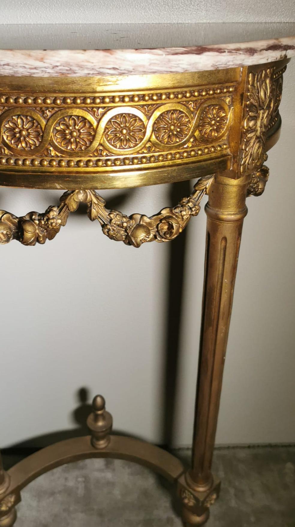 Louis XVI Style French Console Table Gilded Wood And Marble Breccia Pontificia 2