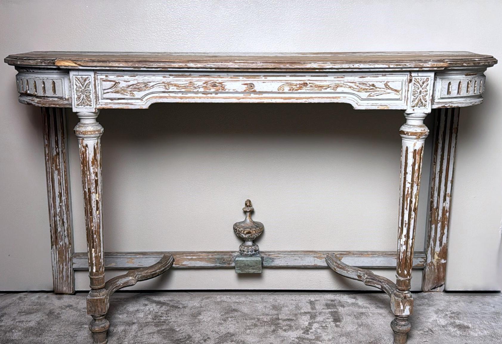 18th Century Louis XVI-Style French Console Table In White Lacquer For Sale