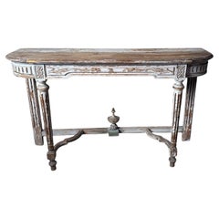 Antique Louis XVI-Style French Console Table In White Lacquer With Gold Accents