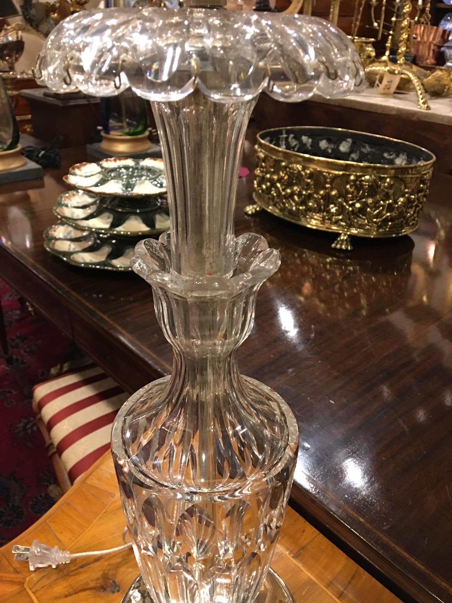 Louis XVI Style French Cut-Glass Table Lamp on a Silver Base, Late 19th Century 2