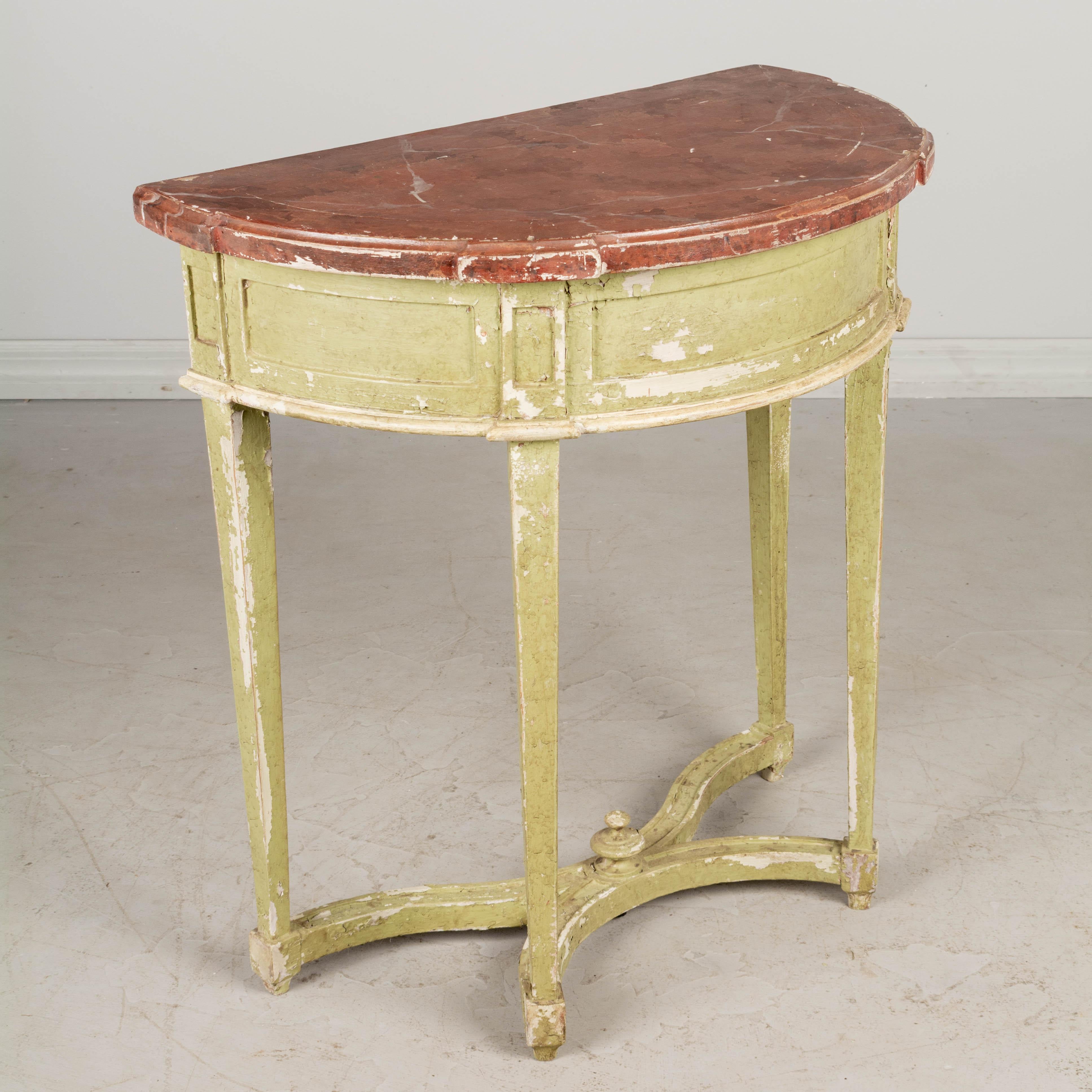 Hand-Crafted Louis XVI Style French Demilune Console Table
