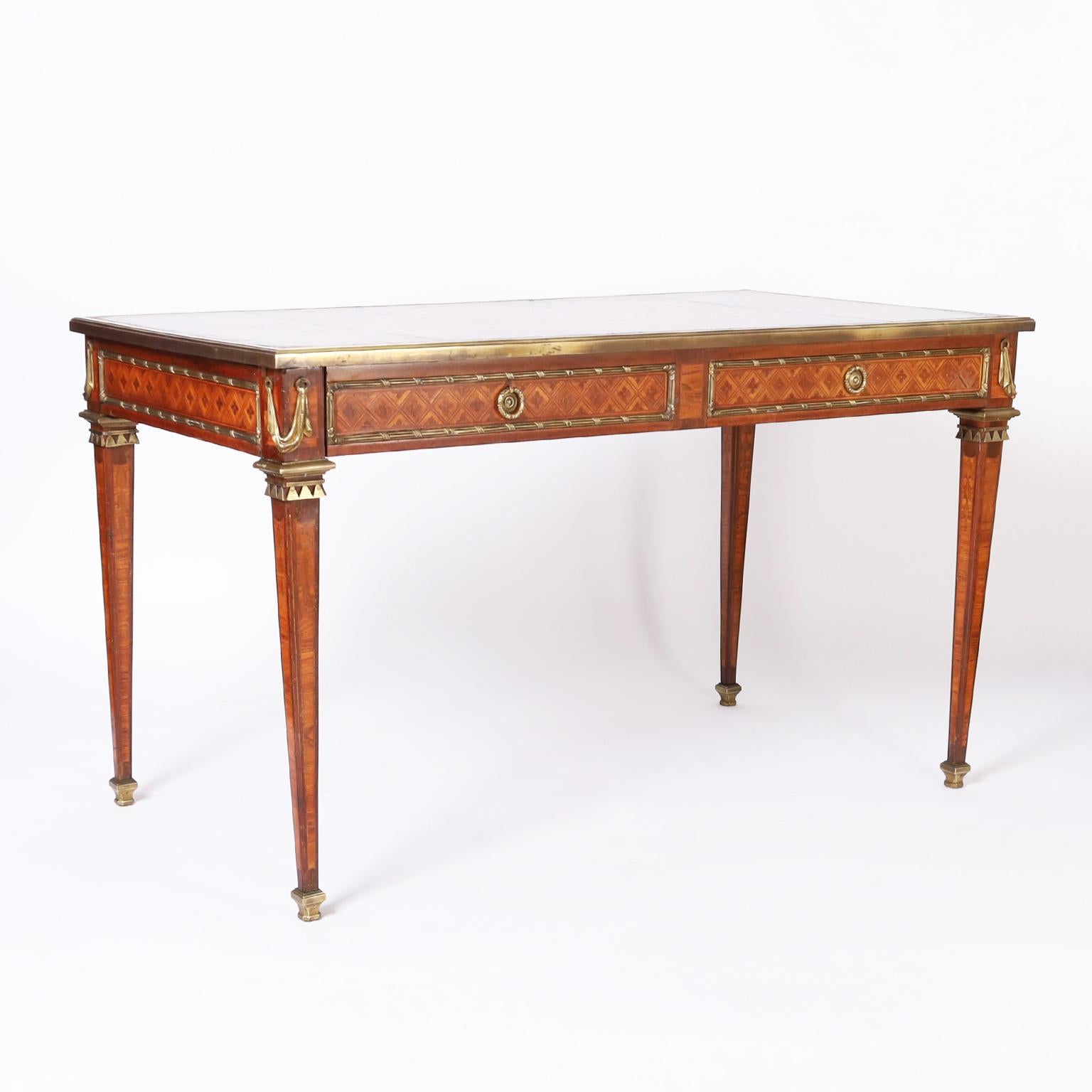 Inlay Louis XVI Style French Desk or Bureau Plat For Sale