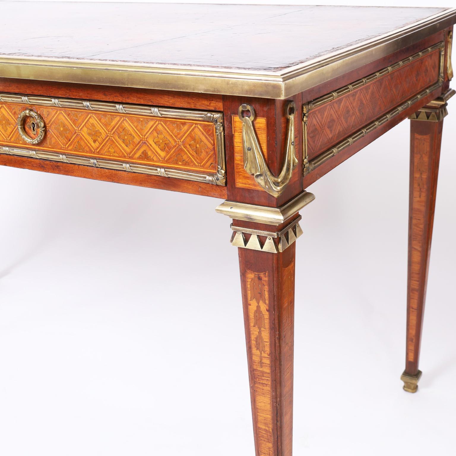Leather Louis XVI Style French Desk or Bureau Plat For Sale