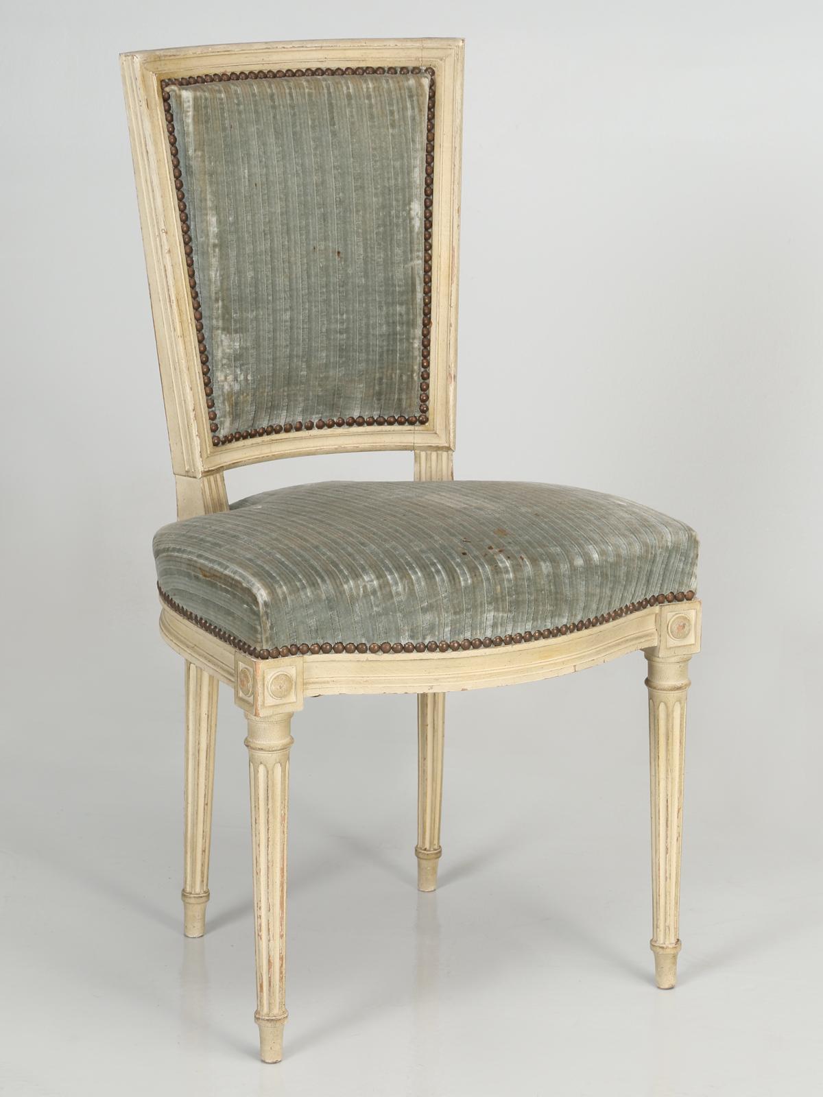 Louis XVI Style French Dining Chairs in Original Paint and Dirty Fabric Set of 6 9