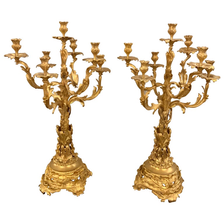 Louis XVI Style French Dore Bronze Fancy Candelabra, a Pair For Sale
