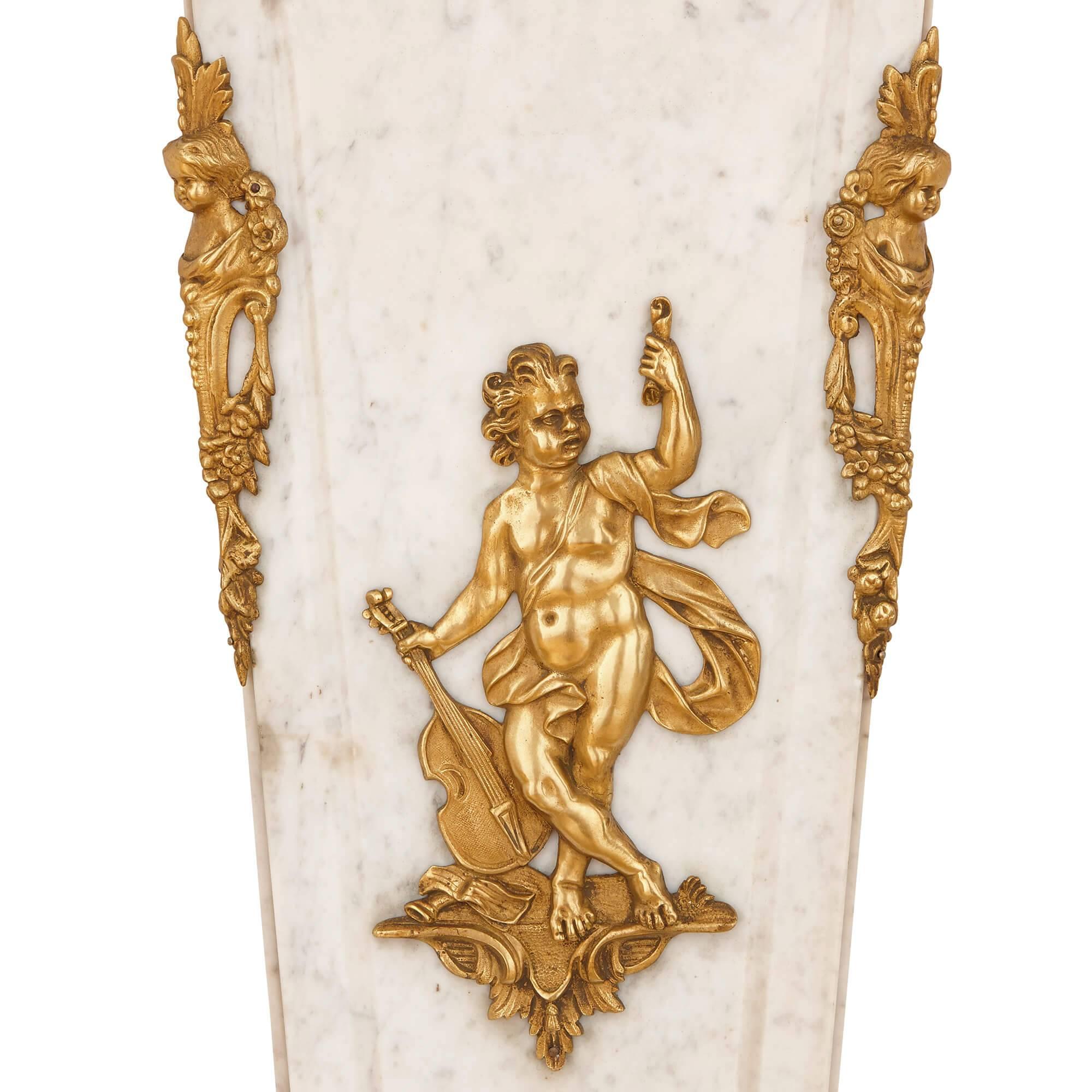 Neoclassical Louis XVI Style French Gilt Bronze and Marble Pedestal For Sale