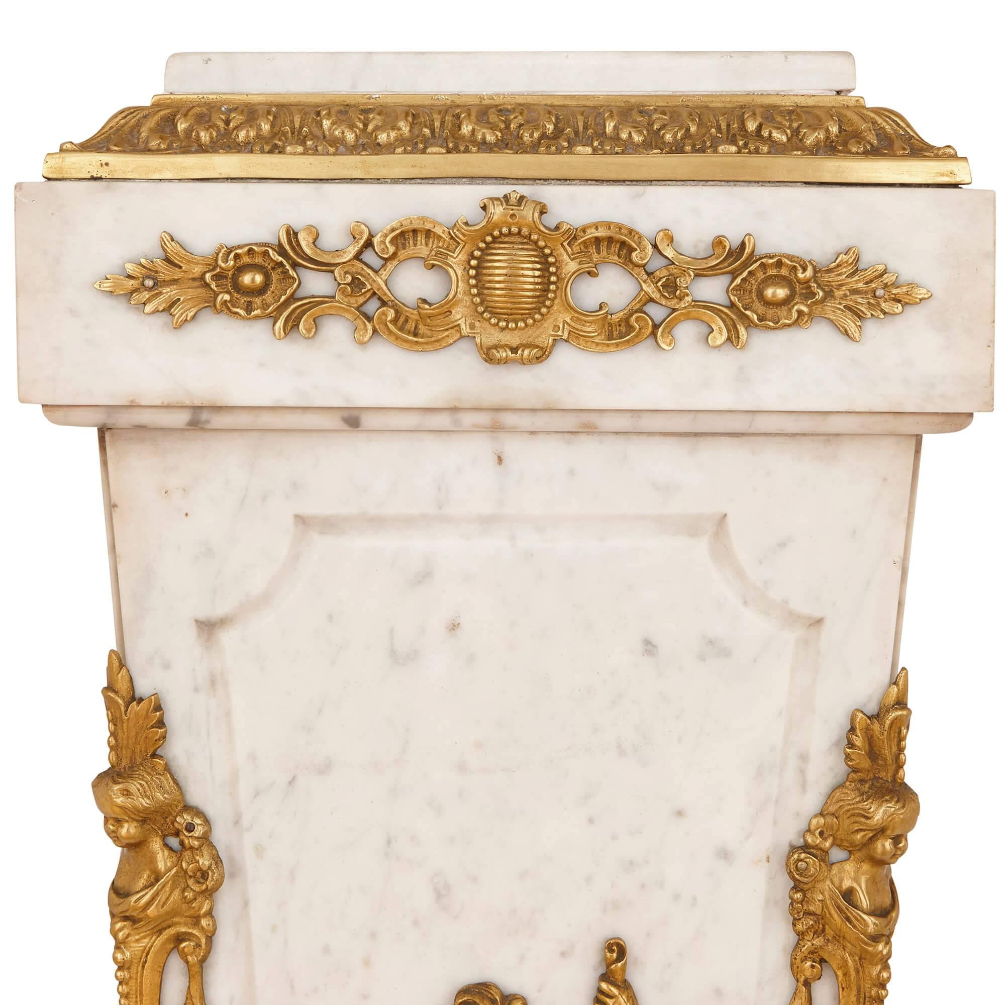 Ormolu Louis XVI Style French Gilt Bronze and Marble Pedestal For Sale