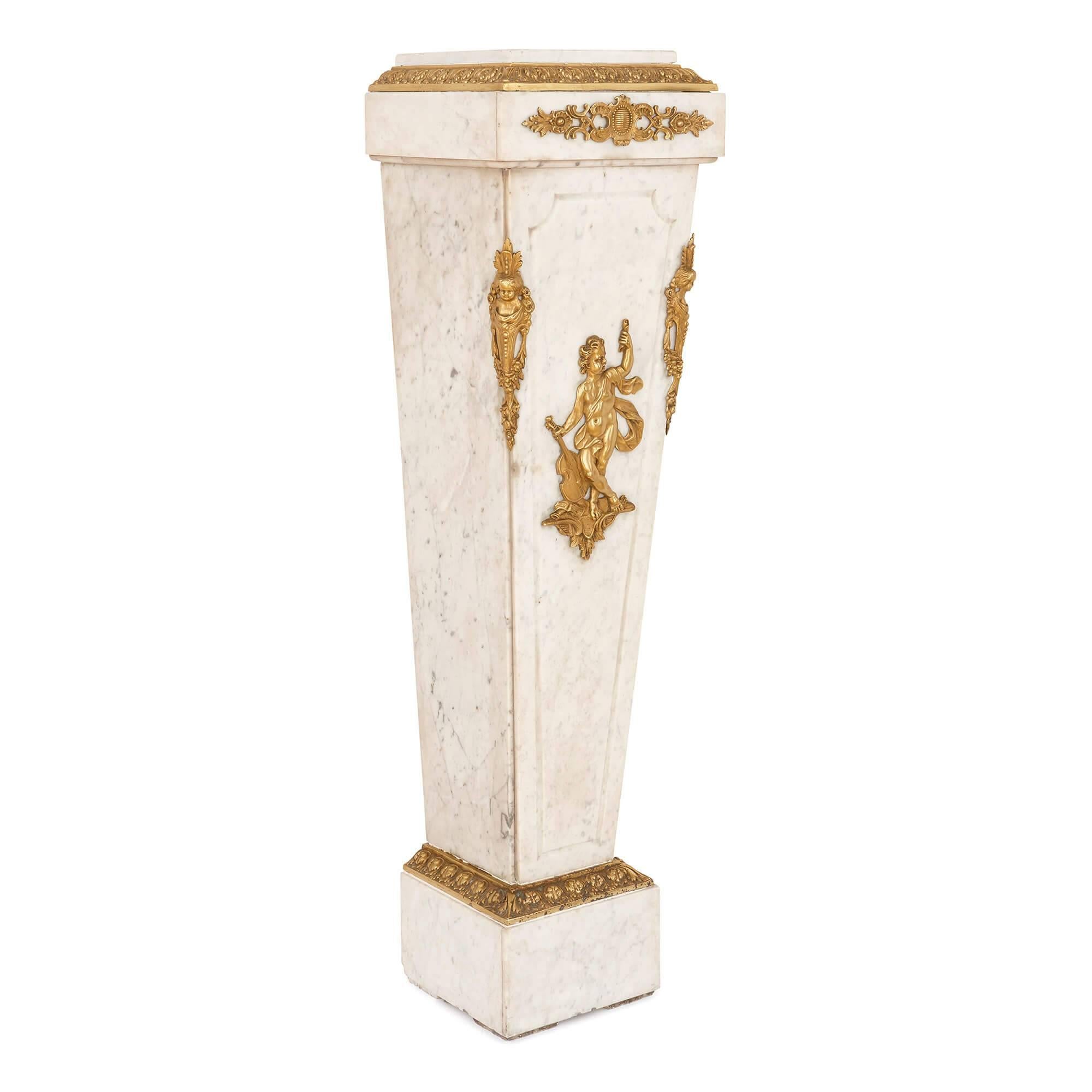 Louis XVI Style French Gilt Bronze and Marble Pedestal For Sale