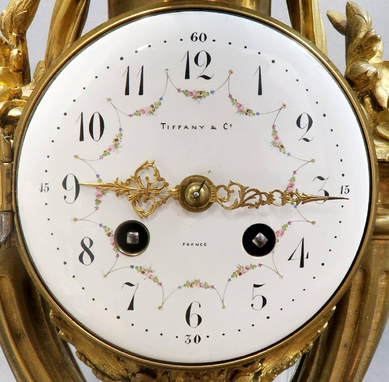 19th Century Louis XVI Style French Gilt-Bronze Cartel Wall Clock Retailed by Tiffany and Co.