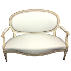 Louis XVI Style French Grey Painted Oval Back Love Seat