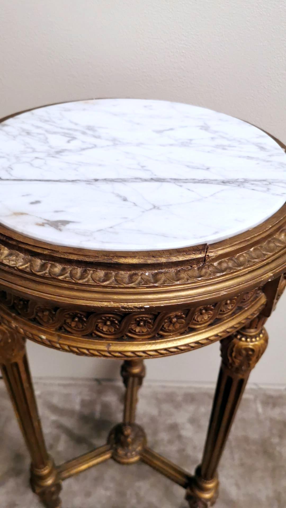 Louis XVI Style French Guèridon Gilded Wood and Carrara Marble 5