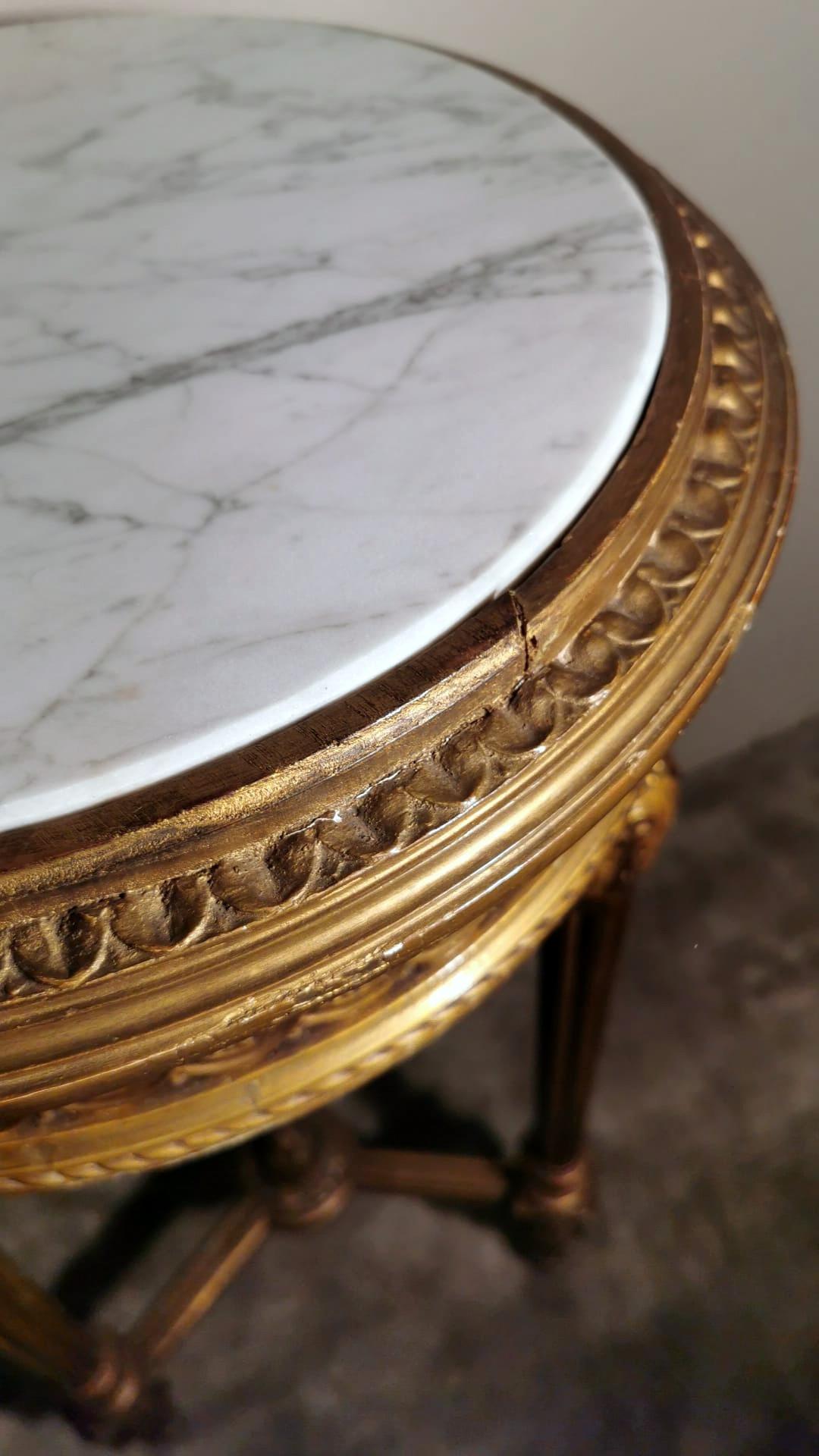 Louis XVI Style French Guèridon Gilded Wood and Carrara Marble 6