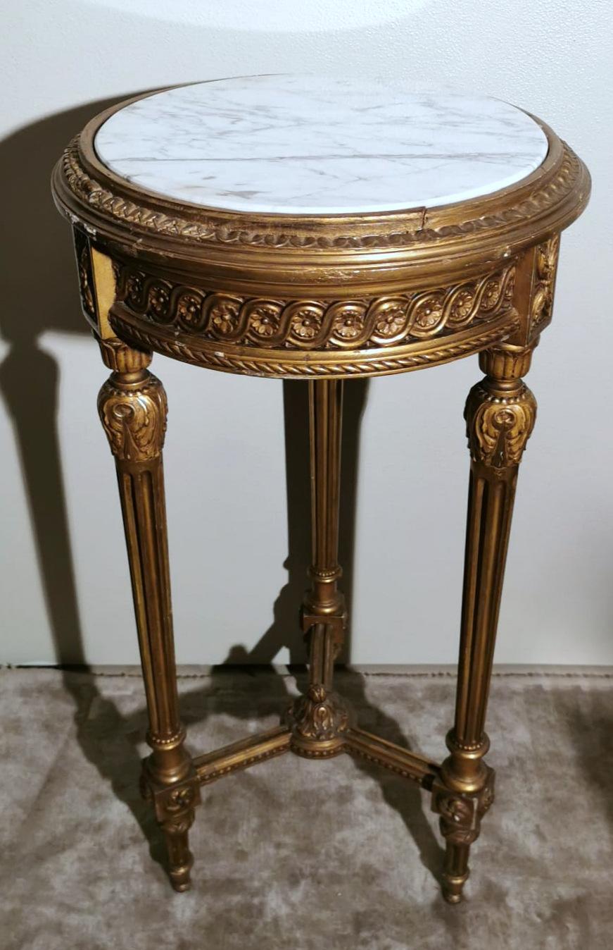 Louis XVI Style French Guèridon Gilded Wood and Carrara Marble In Good Condition In Prato, Tuscany