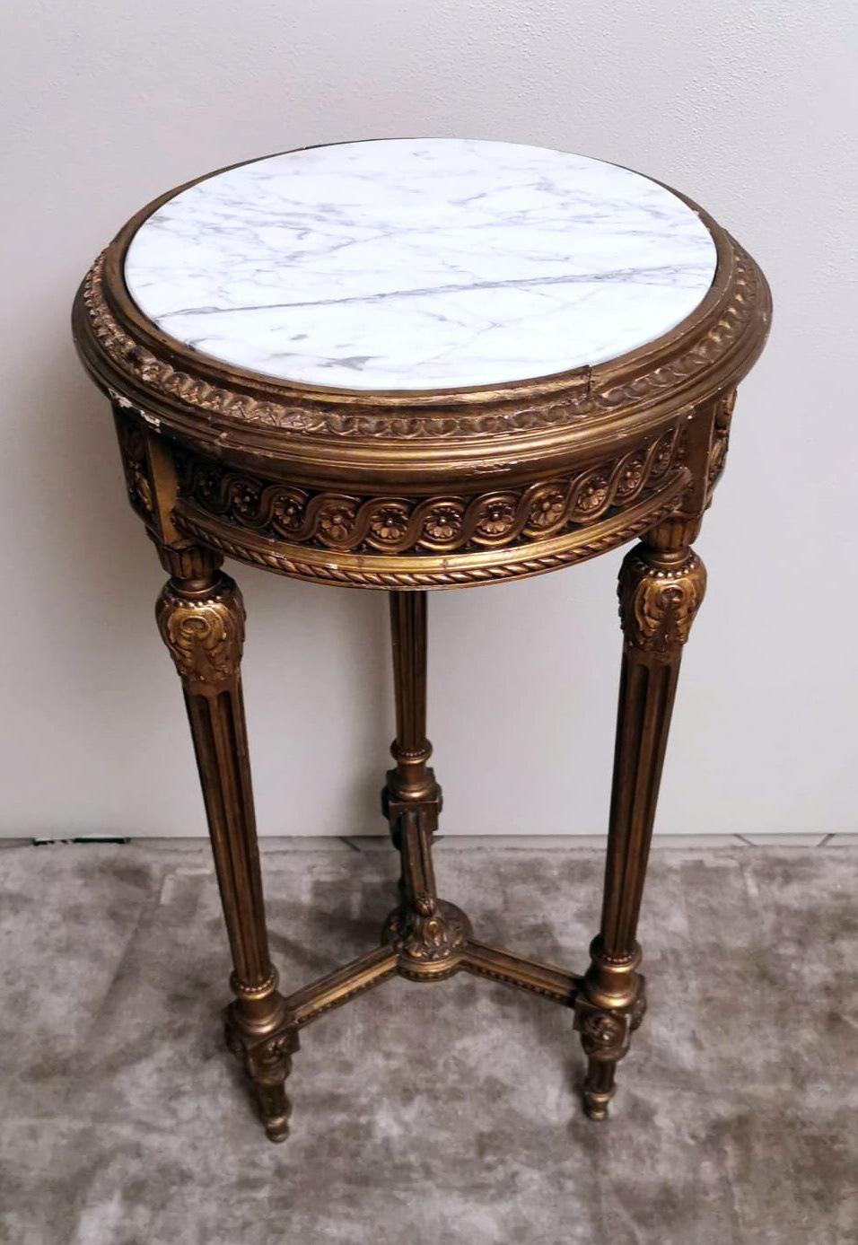 20th Century Louis XVI Style French Guèridon Gilded Wood and Carrara Marble