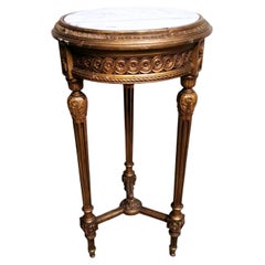 Bois doré Guridon français de style Louis XVI et marbre de Carrare