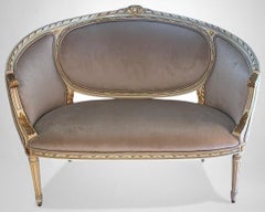 Louis XVI Style French Lacquered Wood And Velvet Canapé