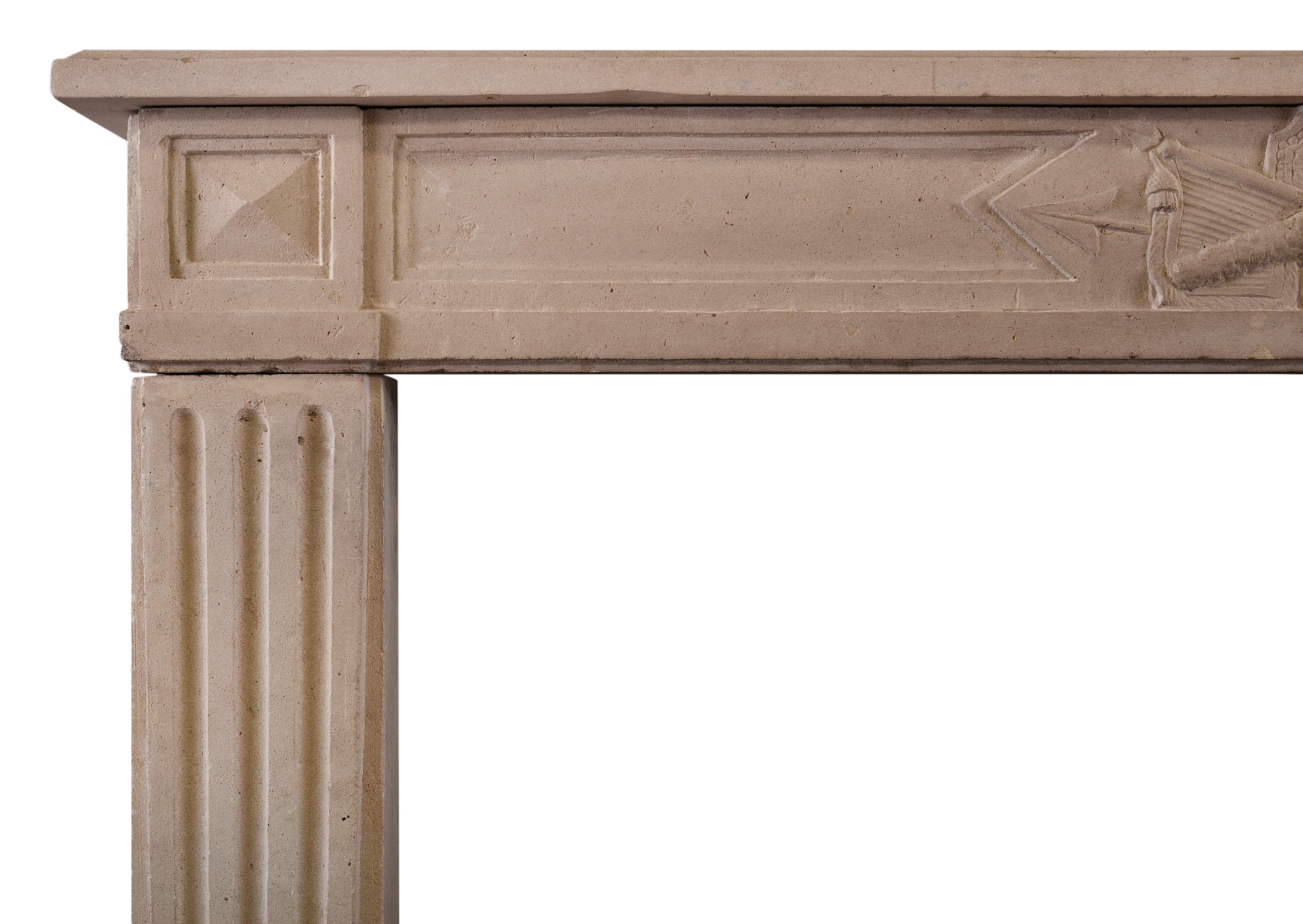 Louis XVI Style French Limestone Antique Fireplace In Good Condition For Sale In London, GB