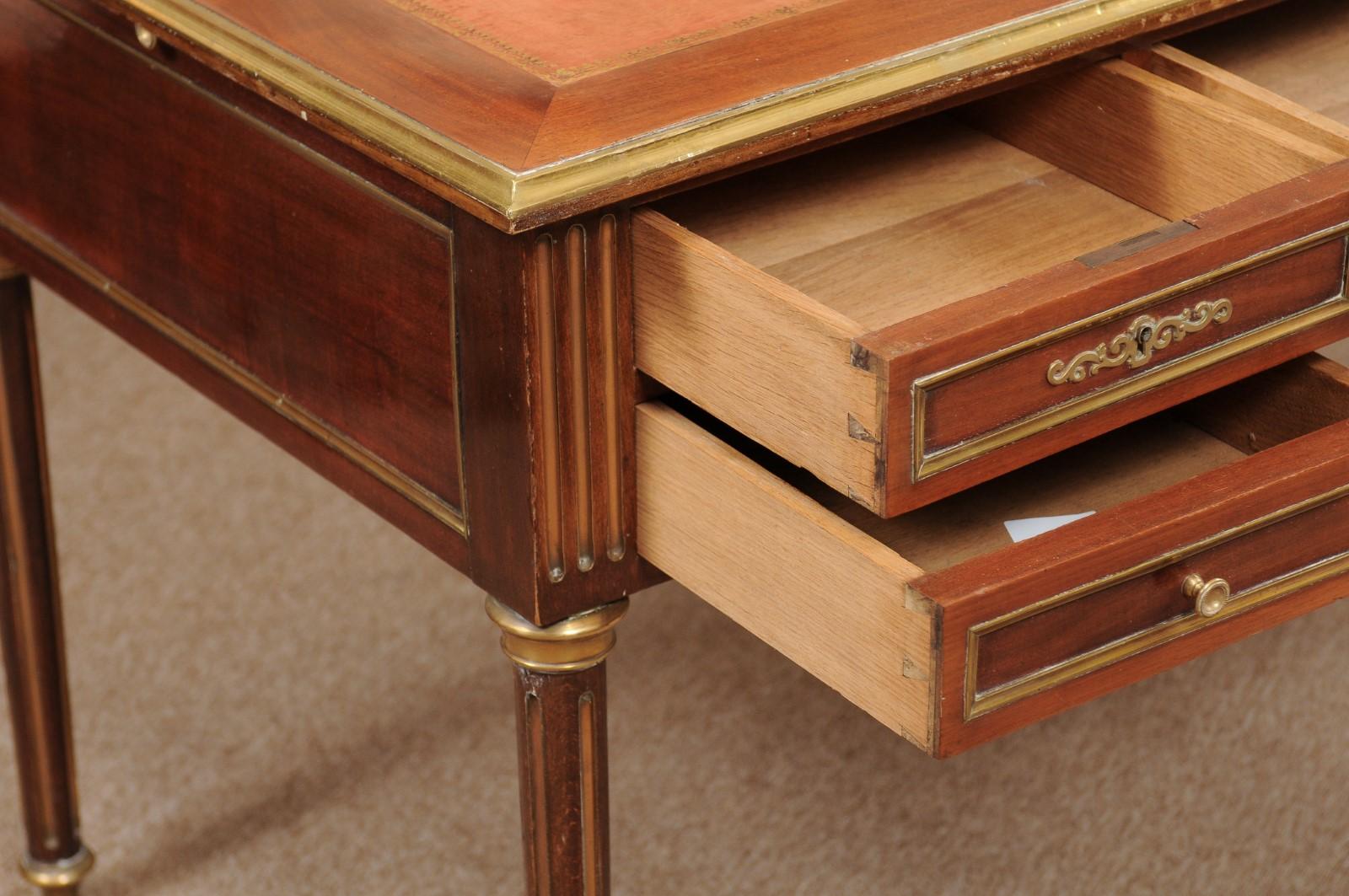 Louis XVI Style French Mahogany Brass Inlaid Bureau Plat, Late 19th Century 2