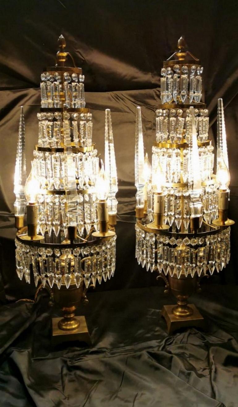 Louis XVI Style French Majestic Pair of Crystal and Bronze Girandoles For Sale 7