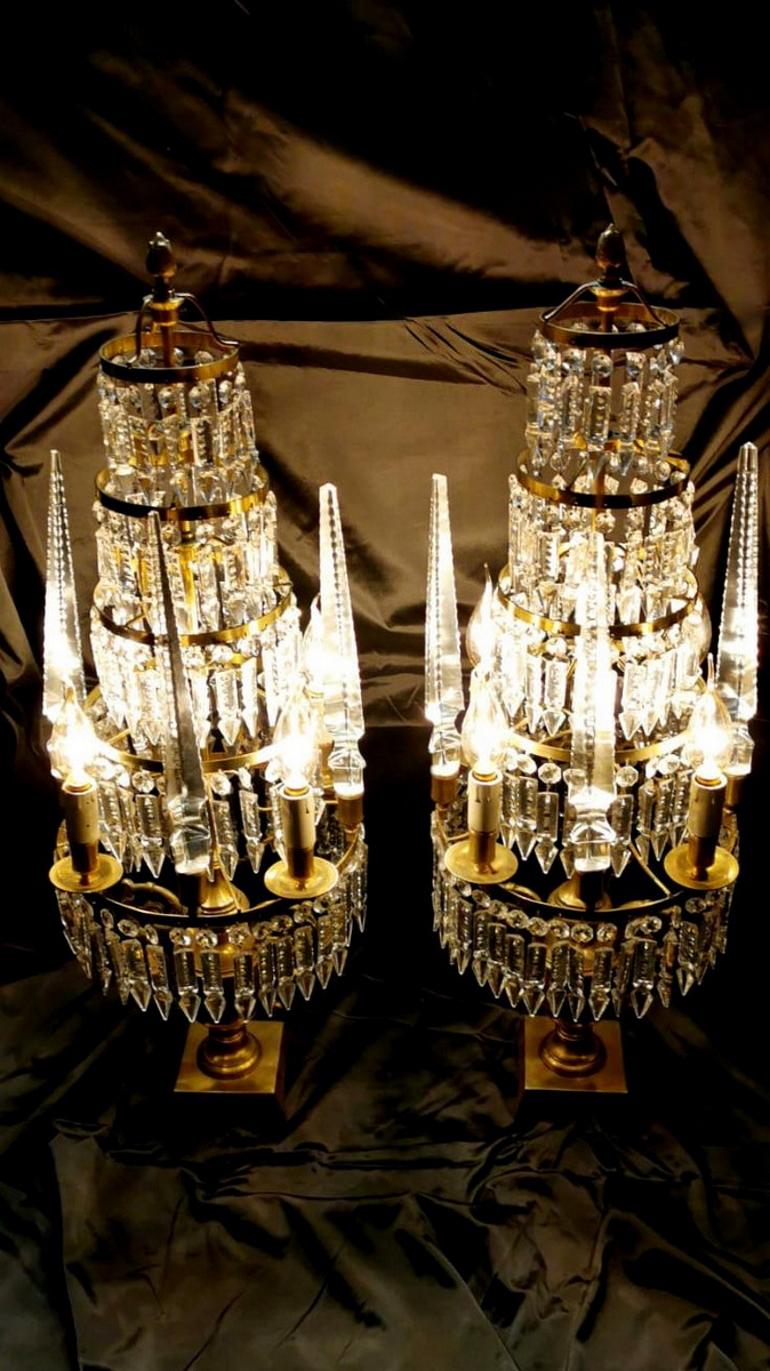 Louis XVI Style French Majestic Pair of Crystal and Bronze Girandoles For Sale 8