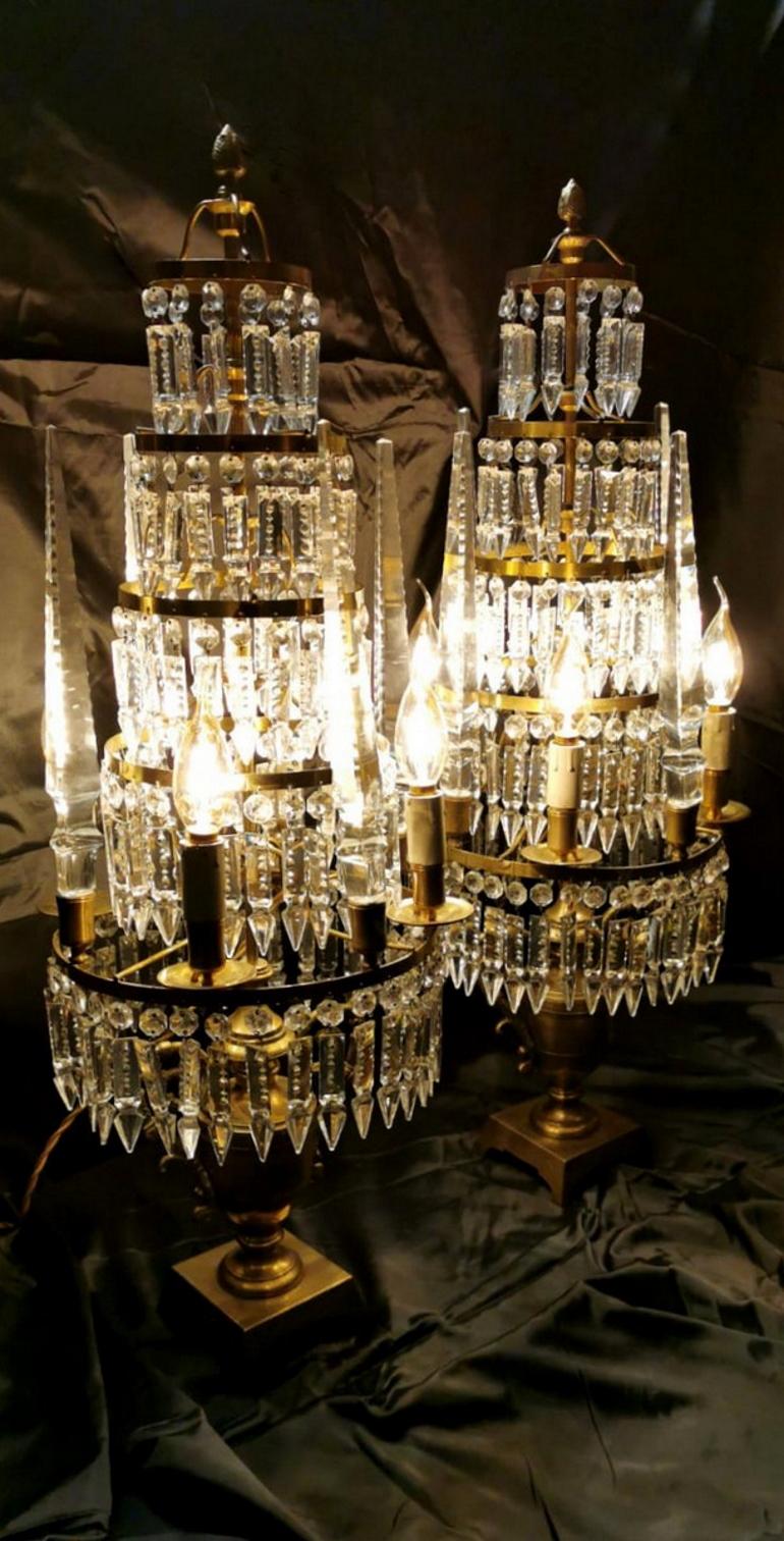 Louis XVI Style French Majestic Pair of Crystal and Bronze Girandoles For Sale 9