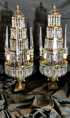 Louis XVI Style French Majestic Pair of Crystal and Bronze Girandoles
